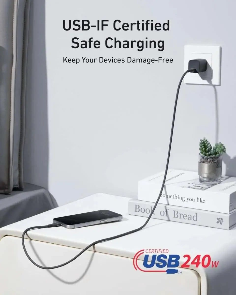 Anker USB-C to USB-C Cable (3 ft / 6 ft, 240W, Upcycled-Braided) Anker 3 ft / White 3 ft / Black 6 ft / White 3 ft / White-3 ft / Black-6 ft / White-6 ft / Black-6 ft / Ice Lake Blue-6 ft / Sprout Green-