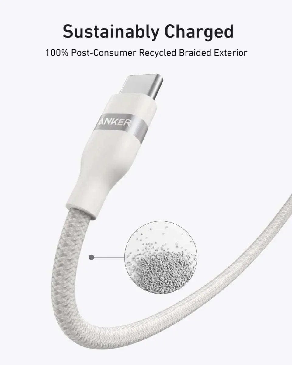 Anker USB-C to USB-C Cable (3 ft / 6 ft, 240W, Upcycled-Braided) Anker 3 ft / White 3 ft / Black 6 ft / White 3 ft / White-3 ft / Black-6 ft / White-6 ft / Black-6 ft / Ice Lake Blue-6 ft / Sprout Green-