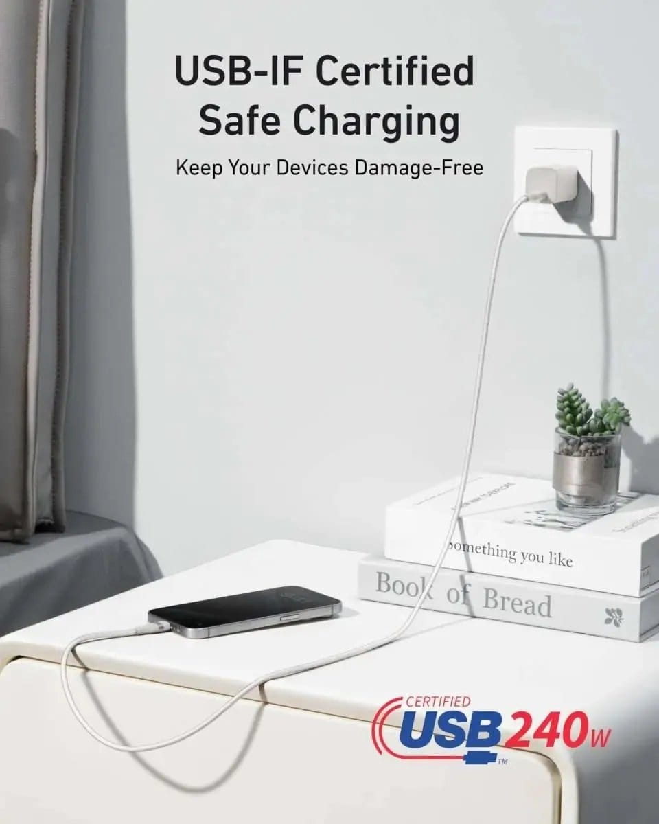 Anker USB-C to USB-C Cable (3 ft / 6 ft, 240W, Upcycled-Braided) Anker 3 ft / White 3 ft / Black 6 ft / White 3 ft / White-3 ft / Black-6 ft / White-6 ft / Black-6 ft / Ice Lake Blue-6 ft / Sprout Green-