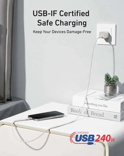 Anker USB-C to USB-C Cable (3 ft / 6 ft, 240W, Upcycled-Braided) Anker 3 ft / White 3 ft / Black 6 ft / White 3 ft / White-3 ft / Black-6 ft / White-6 ft / Black-6 ft / Ice Lake Blue-6 ft / Sprout Green-