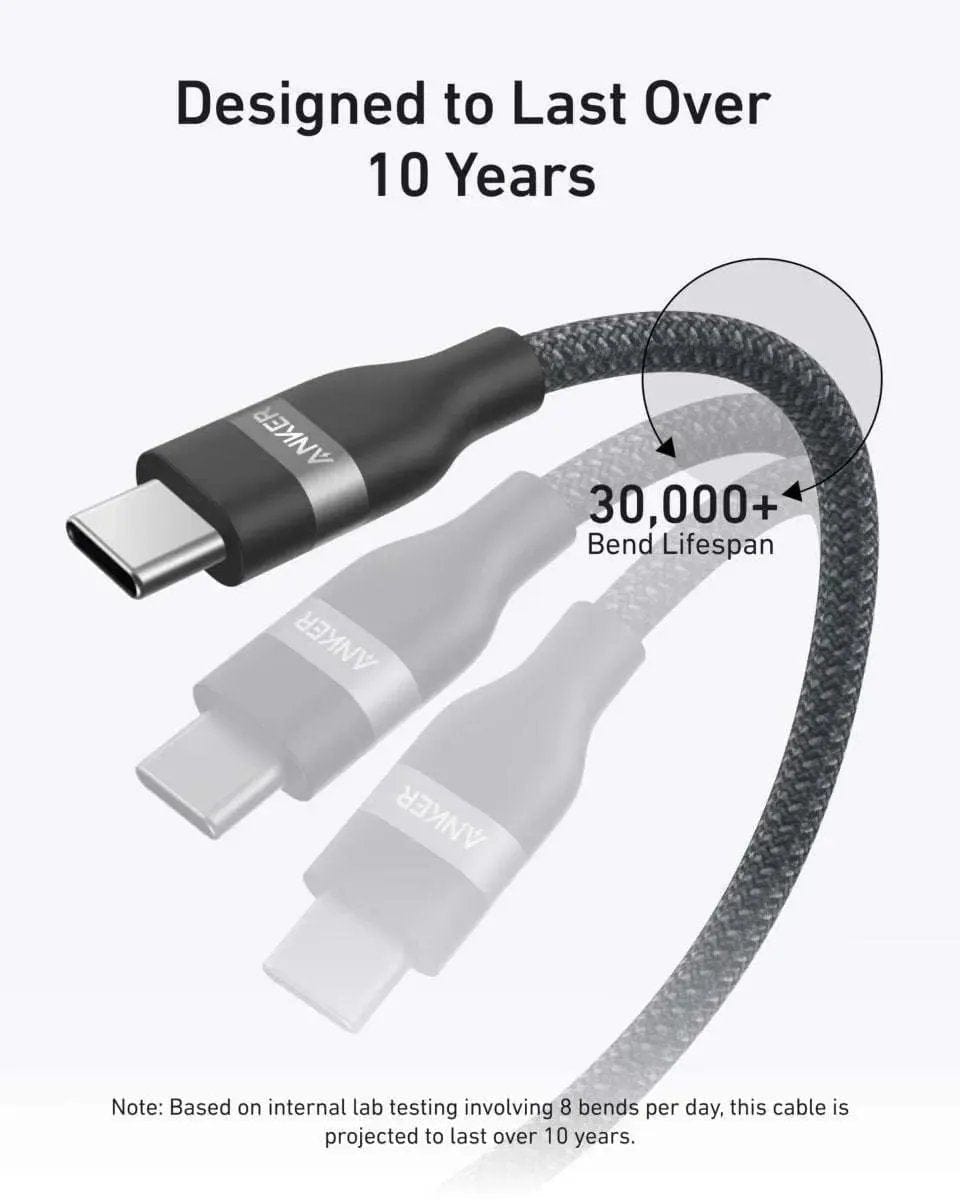 Anker USB-C to USB-C Cable (3 ft / 6 ft, 240W, Upcycled-Braided) Anker 3 ft / White 3 ft / Black 6 ft / White 3 ft / White-3 ft / Black-6 ft / White-6 ft / Black-6 ft / Ice Lake Blue-6 ft / Sprout Green-