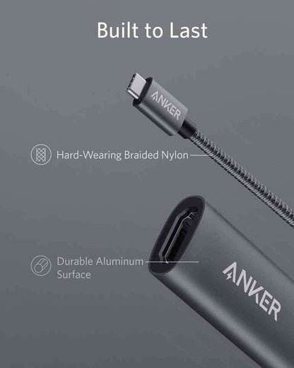 Anker USB-C to HDMI adapter with braided nylon cable and aluminum body, black