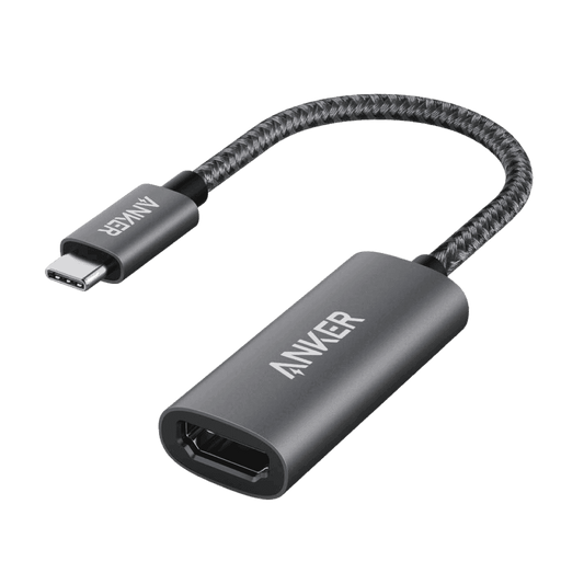 Black USB-C to HDMI adapter with USB-C connector and HDMI port