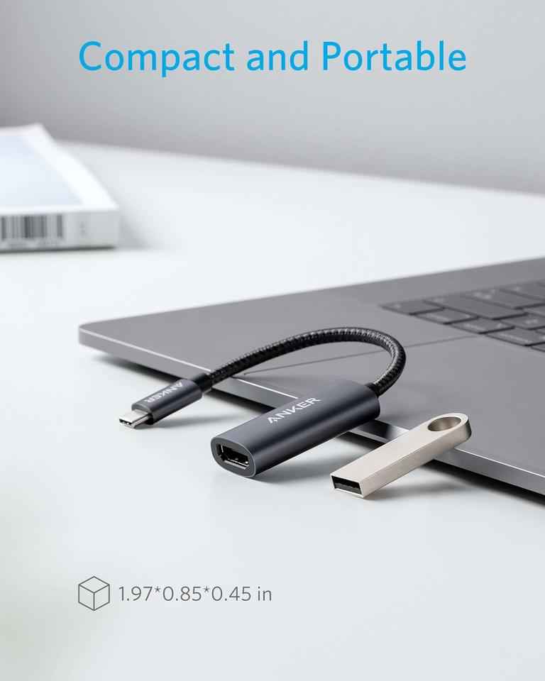 Anker compact USB-C to HDMI adapter with USB-C connector and HDMI output, black