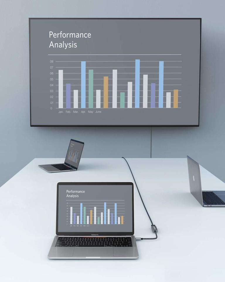 Anker USB-C to HDMI adapter cable connected to a laptop, black