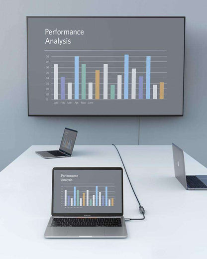 Anker USB-C to HDMI adapter cable connected to a laptop, black