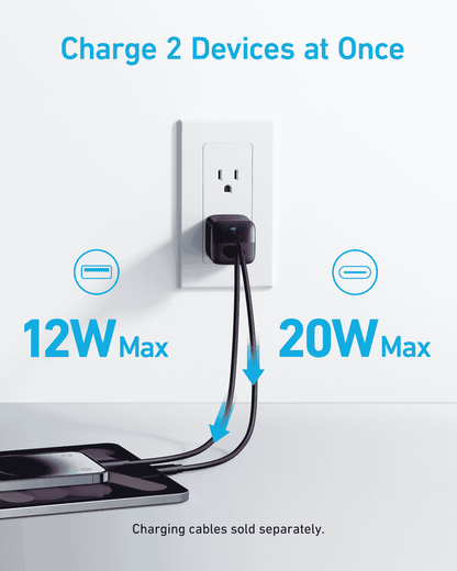 Wall USB charger with two charging cables connected to devices
