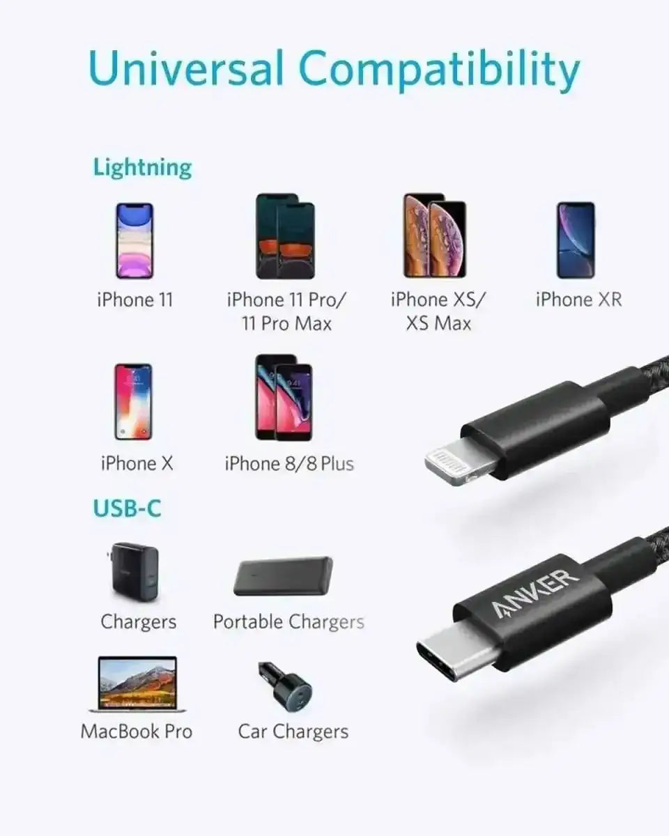 Anker 331 USB-C to Lightning Cable Anker Black / 1ft Black / 6ft Black / 10ft Black / 1ft-Black / 6ft-Black / 10ft-Silver / 1ft-Silver / 10ft-Red / 6ft-Red / 10ft-