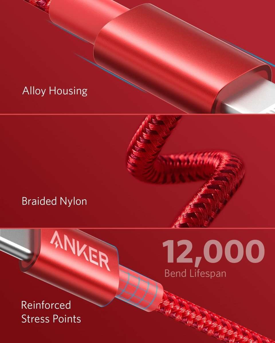 Anker USB-C to Lightning cable, red braided nylon with reinforced stress points
