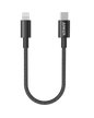 Black USB-C to Lightning cable with braided nylon jacket and USB-C and Lightning tips