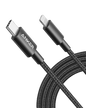 Black USB-C to Lightning cable with angled USB-C and Lightning plugs, braided jacket