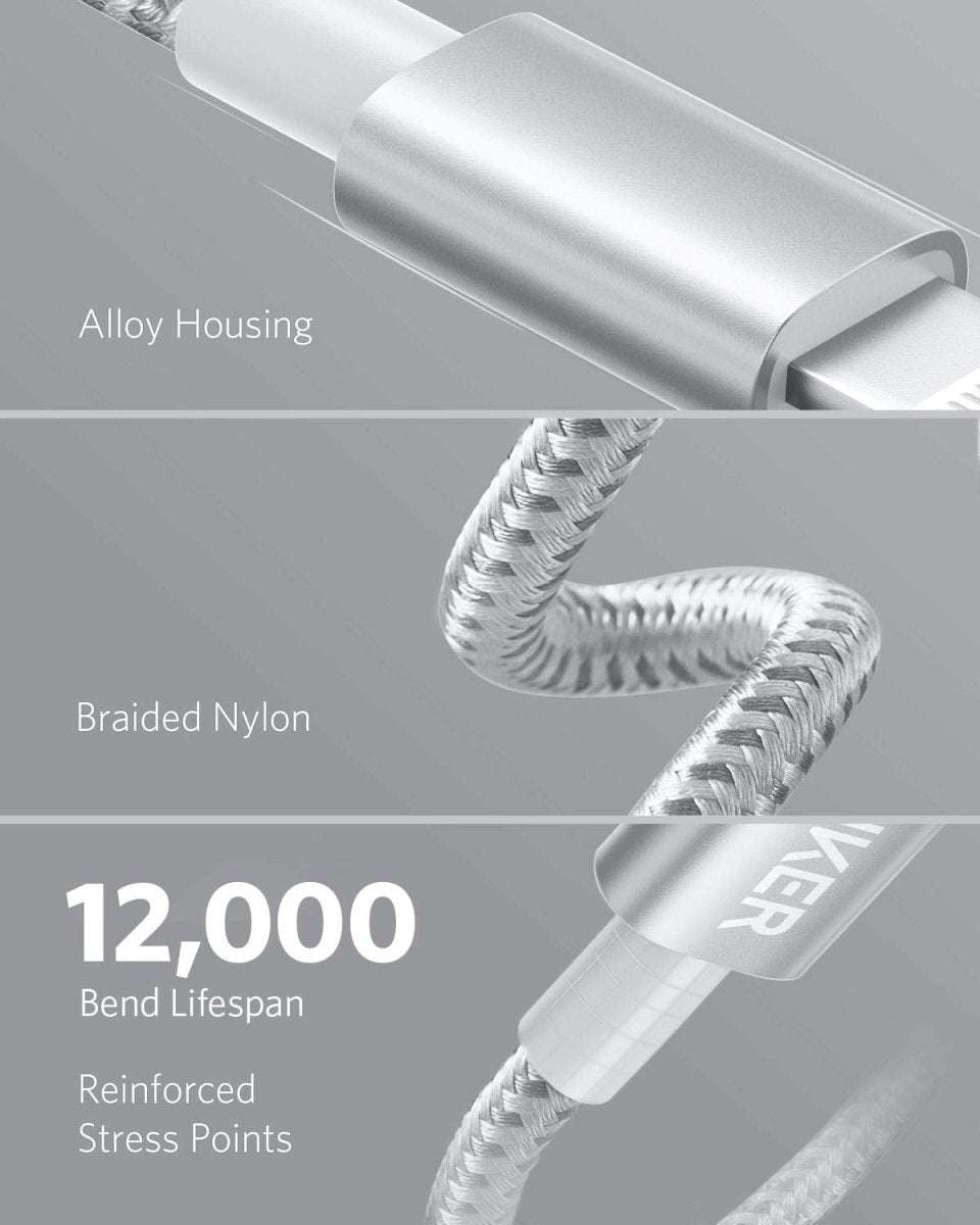 Anker USB-C to Lightning cable, red braided nylon with 12,000 bend lifespan