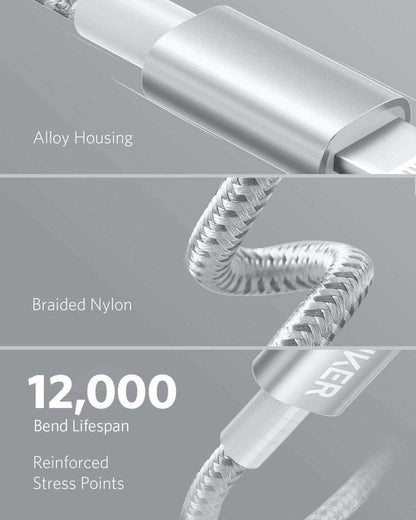 Anker USB-C to Lightning cable, red braided nylon with 12,000 bend lifespan