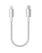 White braided USB-C to Lightning cable with USB-C connector and Lightning connector