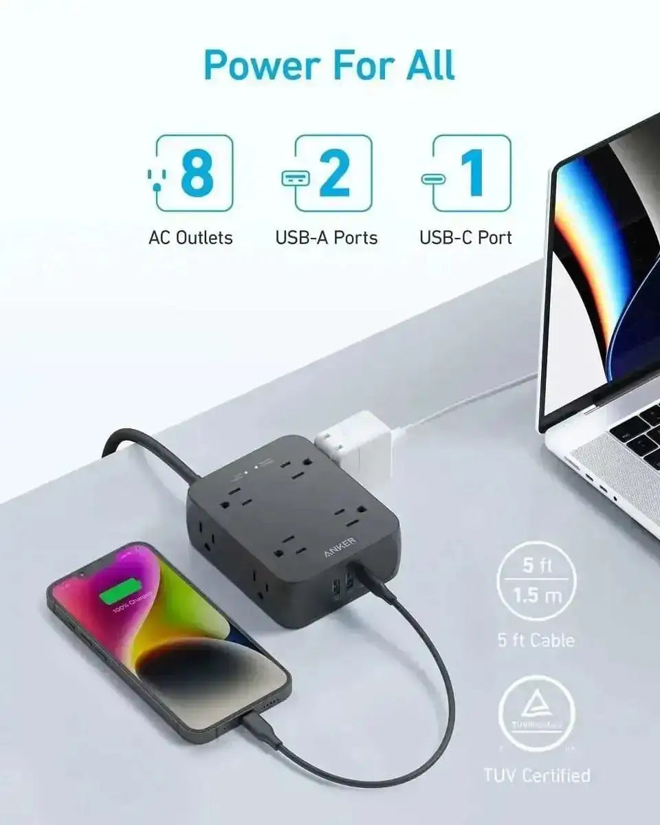 Anker 341 USB Power Strip Anker White / 5FT White / 10FT Black / 5FT White / 5FT-White / 10FT-Black / 5FT-Black / 10FT-