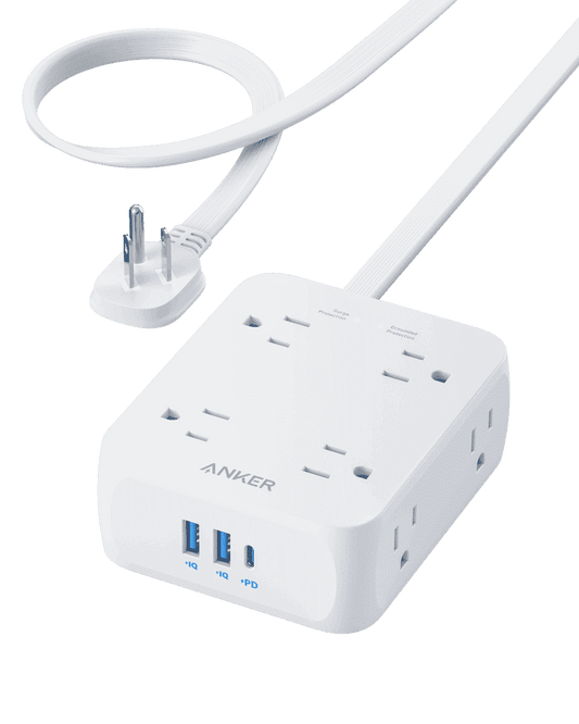 Anker 341 USB power strip, white cube with US and AC outlets plus USB-A ports