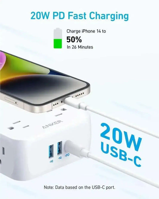 Anker 341 USB Power Strip Anker White / 5FT White / 10FT Black / 5FT White / 5FT-White / 10FT-Black / 5FT-Black / 10FT-