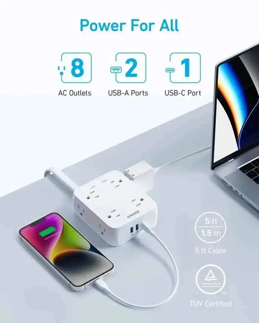 Anker 341 USB Power Strip Anker White / 5FT White / 10FT Black / 5FT White / 5FT-White / 10FT-Black / 5FT-Black / 10FT-