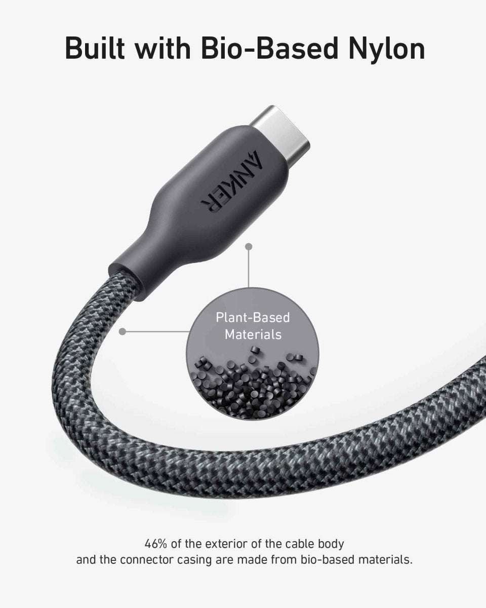 Black USB-C to USB-C cable with matte connector ends and braided exterior