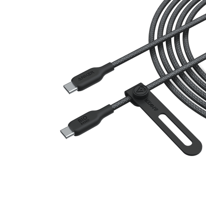 Black USB-C to USB-C cable with braided jacket and metal USB-C plugs