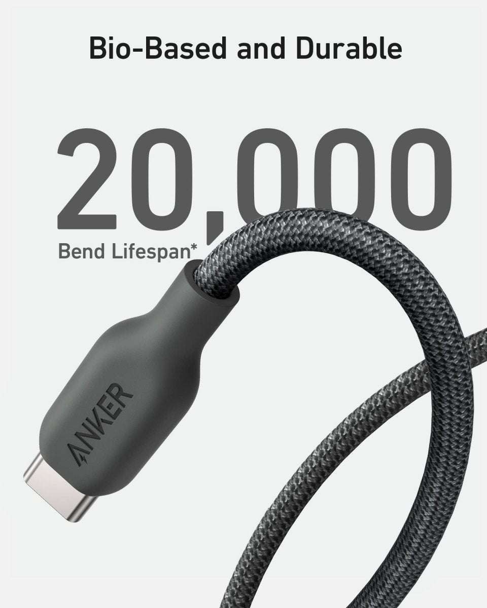 Black USB-C to USB-C cable with textured braided jacket and angled plug