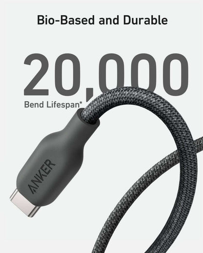 Black USB-C to USB-C cable with textured braided jacket and angled plug