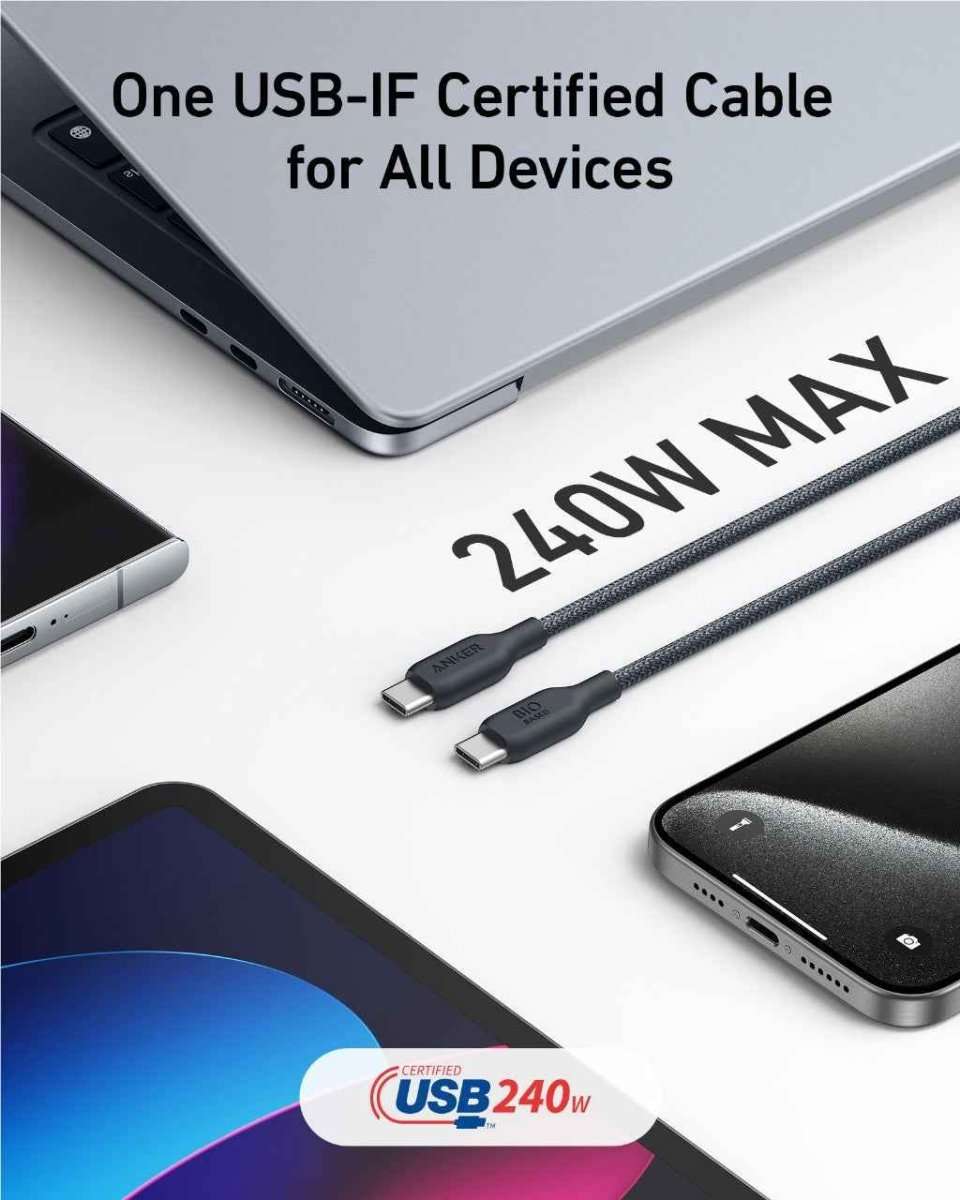 Black USB-C to USB-C cables with metal USB-C plugs and braided outer wrap