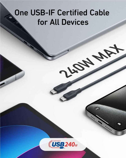 Black USB-C to USB-C cables with metal USB-C plugs and braided outer wrap
