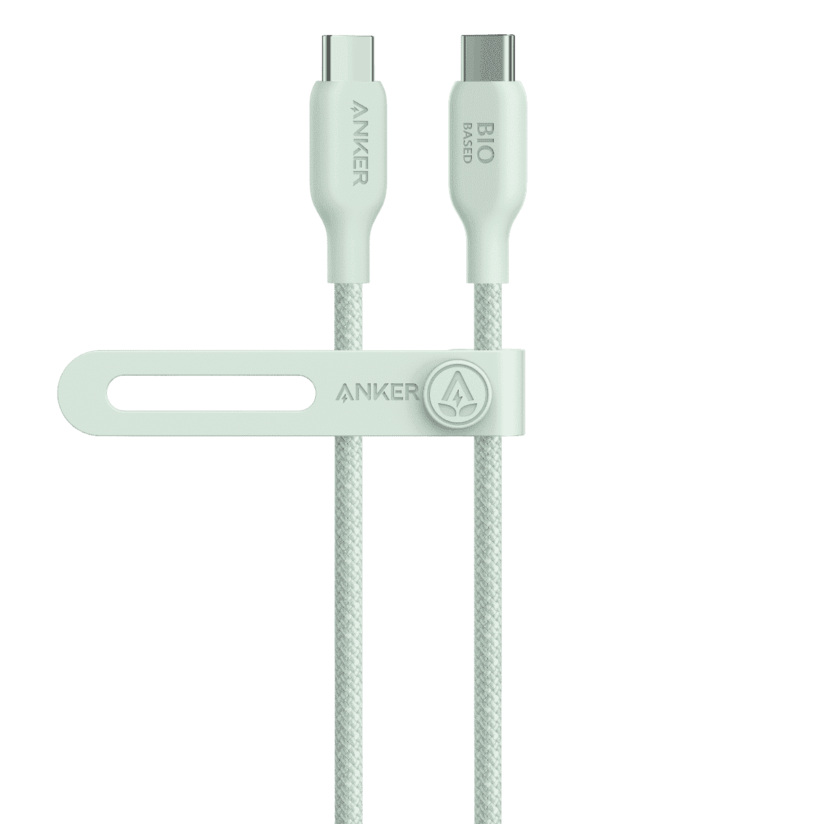 USB-C to USB-C cable pair with light-mint braided sheath and two USB-C connectors