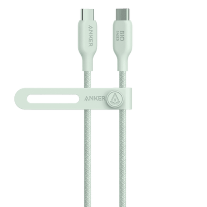 USB-C to USB-C cable pair with light-mint braided sheath and two USB-C connectors