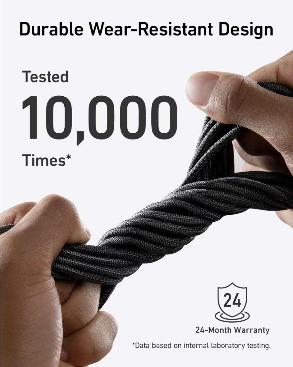 Anker USB-C to USB-C cable with bio-braided black sheath and USB-C end