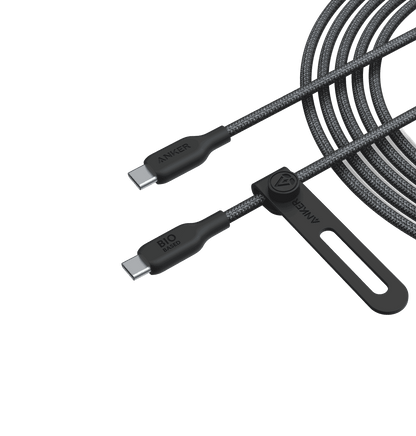 Anker USB-C to USB-C cable with bio-braided black sheath and USB-C connectors