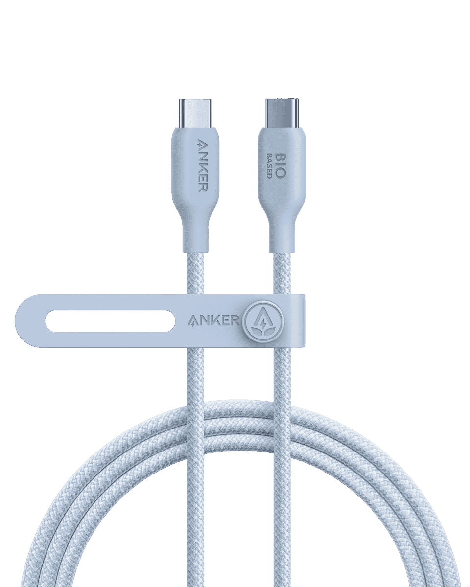USB-C to USB-C cable, mint green connectors and braided cord