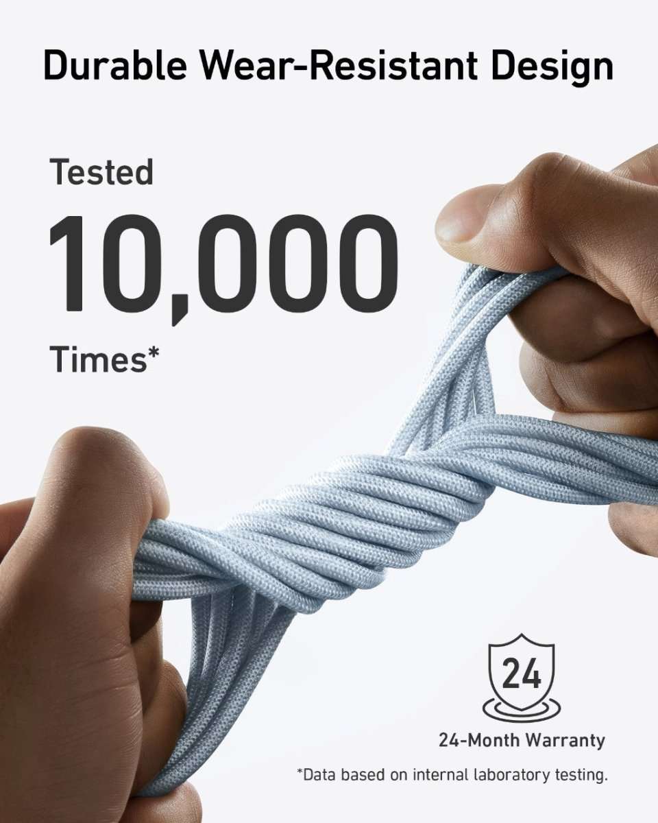 USB-C to USB-C cable with braided bio-based nylon, light blue