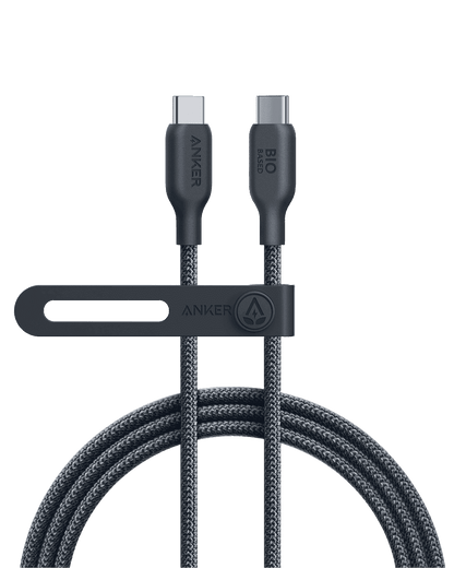 Braided USB-C to USB-C cable with USB-C ends and molded grips