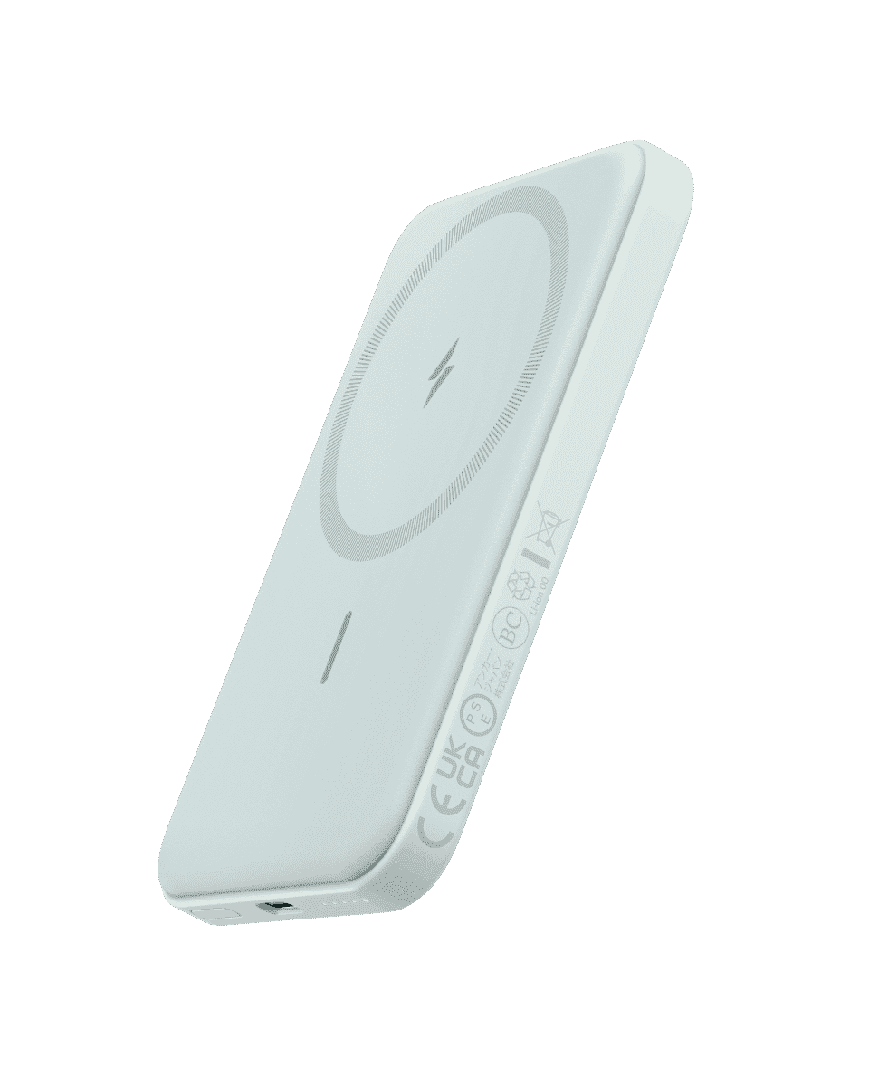 Anker 621 magnetic battery, pale white back with built-in wireless charging pad