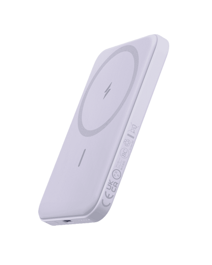 Anker 621 magnetic battery, lilac-purple slim body with circular charging surface.