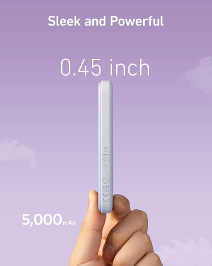 Slim Anker 621 magnetic battery, light blue-gray, held upright.