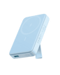 Light blue magnetic power bank with foldable stand, front charging face visible