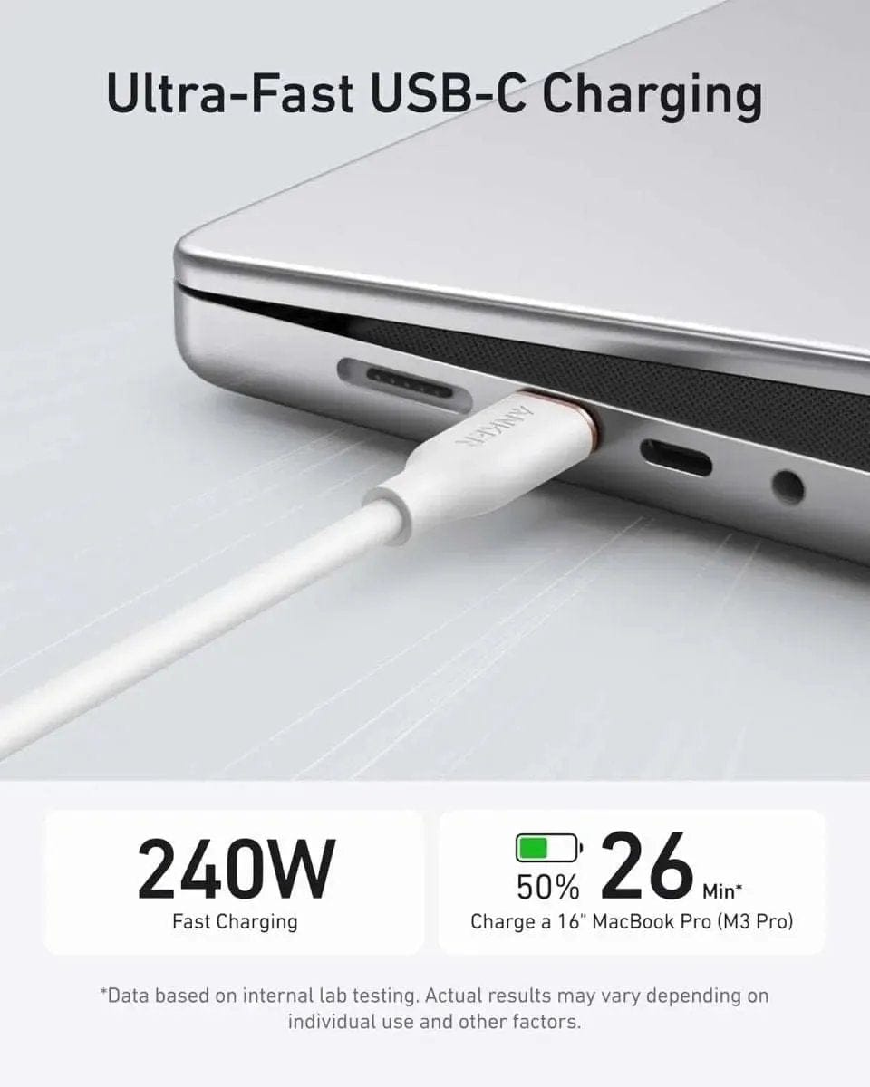 Anker 643 USB-C to USB-C Cable (Flow, Silicone) Anker 6ft / 240W / Midnight Black 6ft / 240W / Cloud White 3ft / 240W / Midnight Black 6ft / 240W / Midnight Black-6ft / 240W / Cloud White-3ft / 240W / Midnight Black-3ft / 240W / Cloud White-