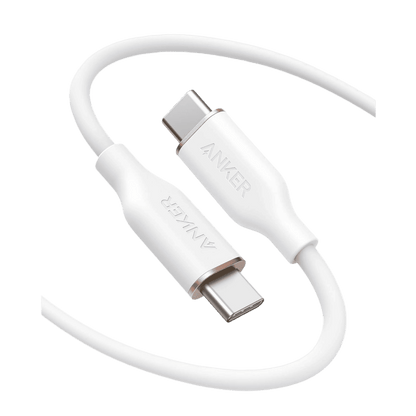 Anker USB-C to USB-C cable in Cloud White with silicone outer sleeves.