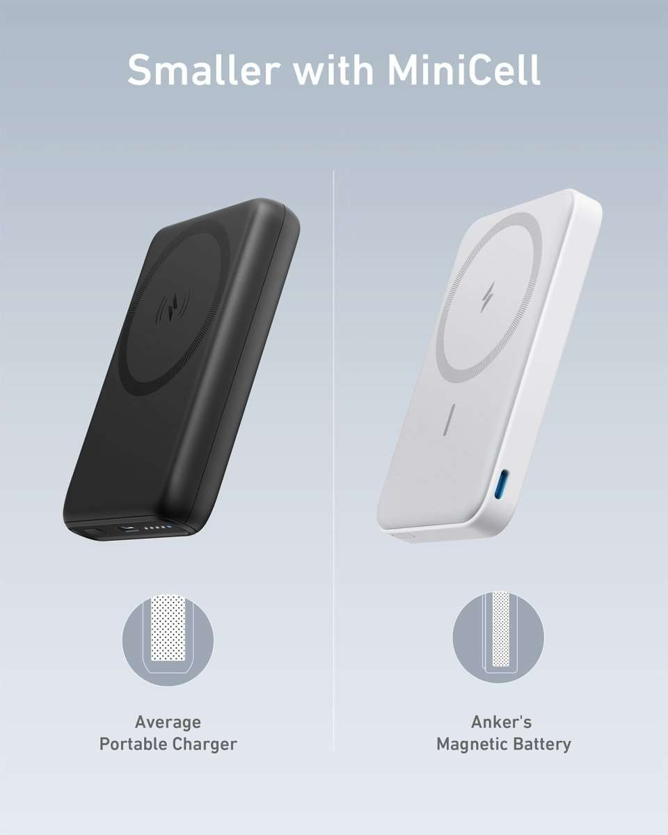 Magnetic battery dock shown in black and white with wireless charging pad