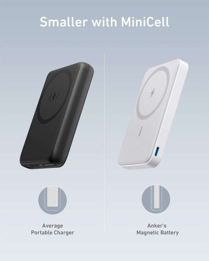Magnetic battery dock shown in black and white with wireless charging pad