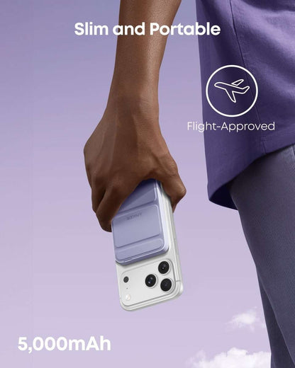 Slim MagGo magnetic battery with side ports, held in hand