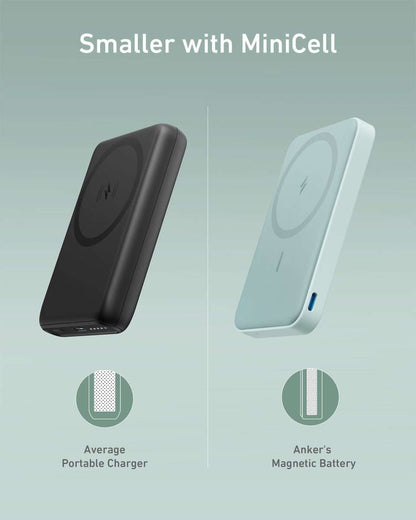 Magnetic battery comparison: black and light blue MiniCell power banks