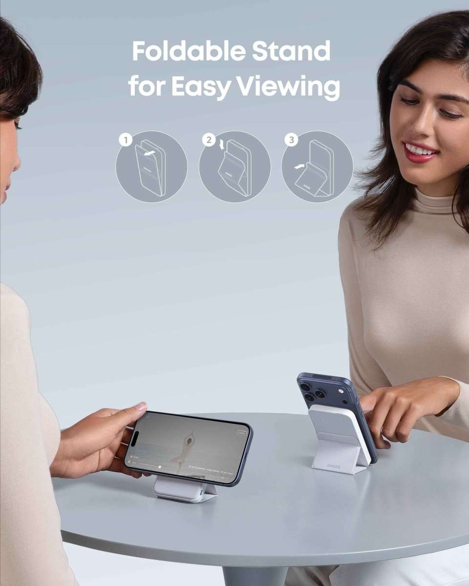 Magnetic battery pack with foldable viewing stand, blue shell, charging area