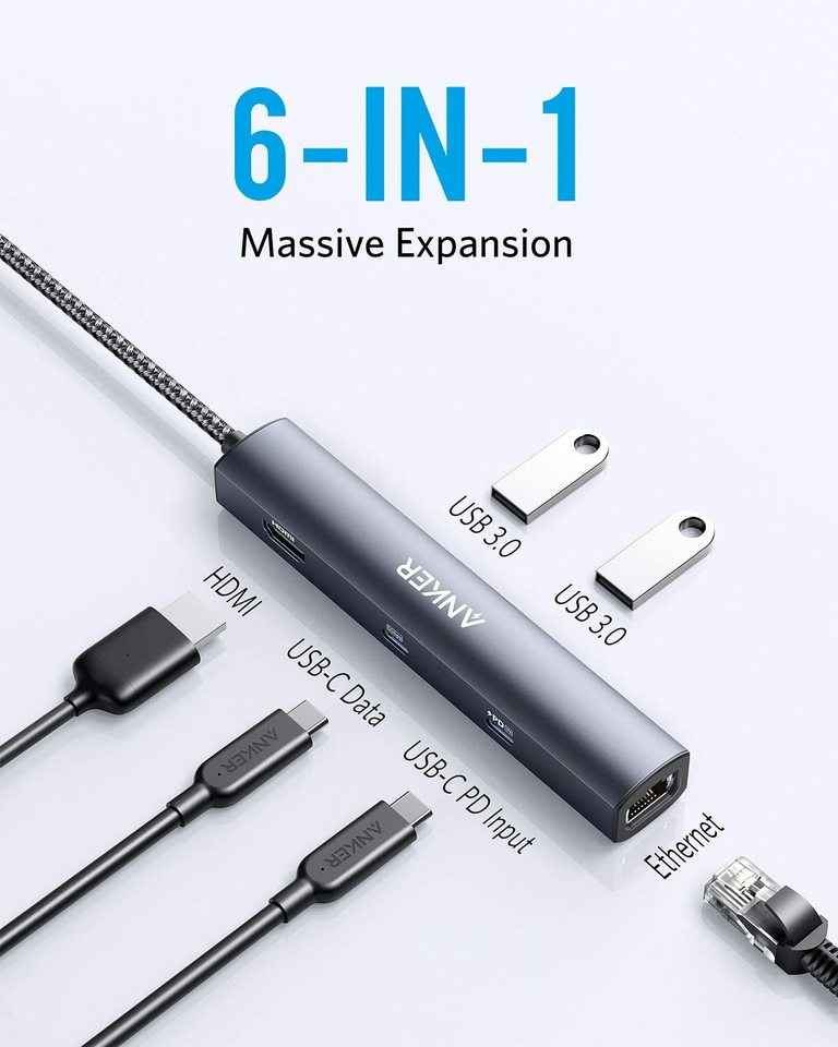 Anker <b>543</b> USB - C Hub (6 - in - 1, Slim) - Cartsfy Inc.