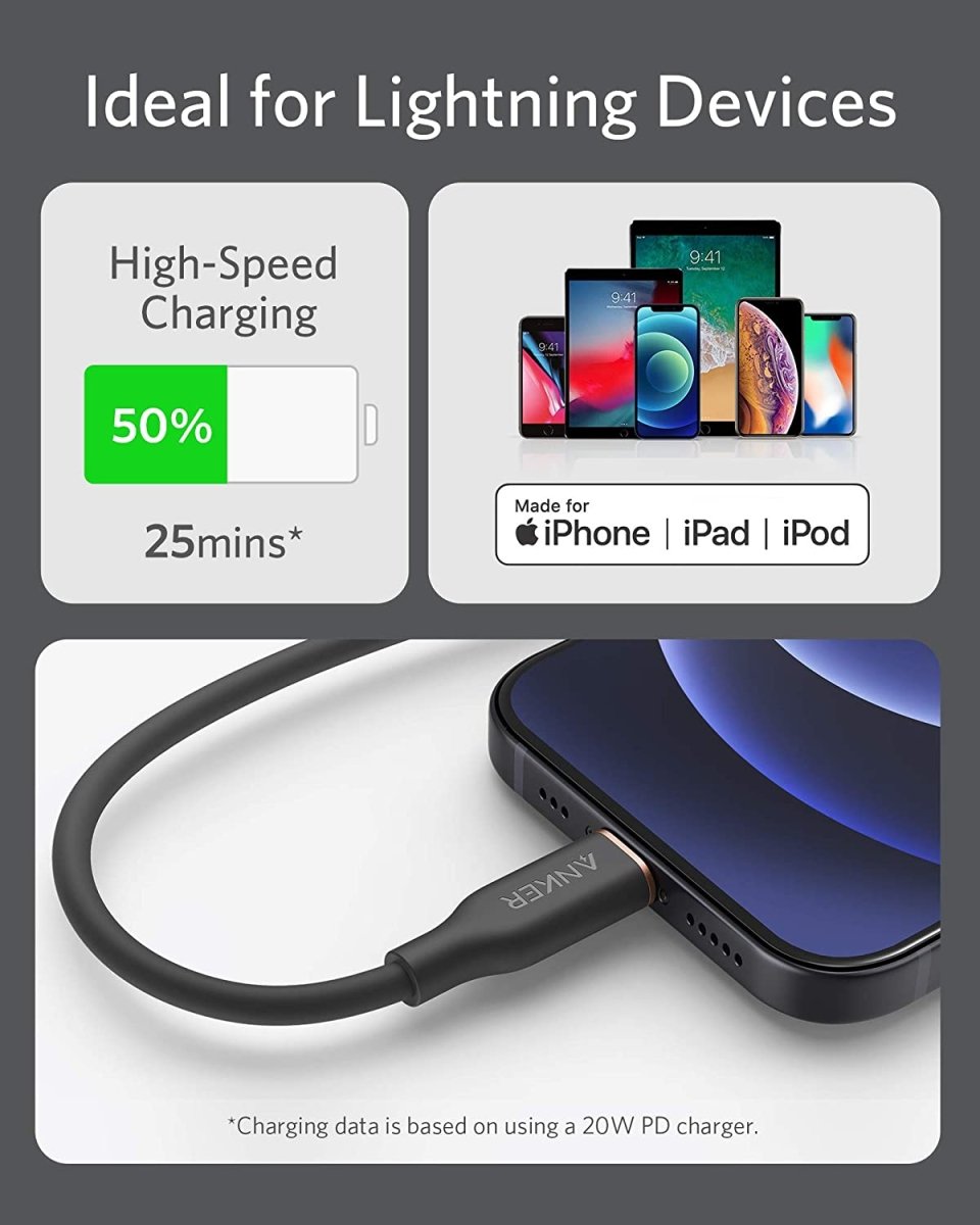 Anker <b>641</b> USB - C to Lightning Cable (Flow, 3 ft Silicone) - Cartsfy Inc.