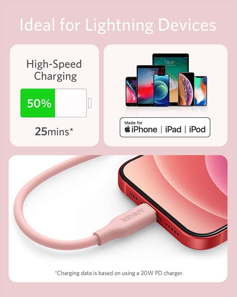 Anker <b>641</b> USB - C to Lightning Cable (Flow, 3 ft Silicone) - Cartsfy Inc.