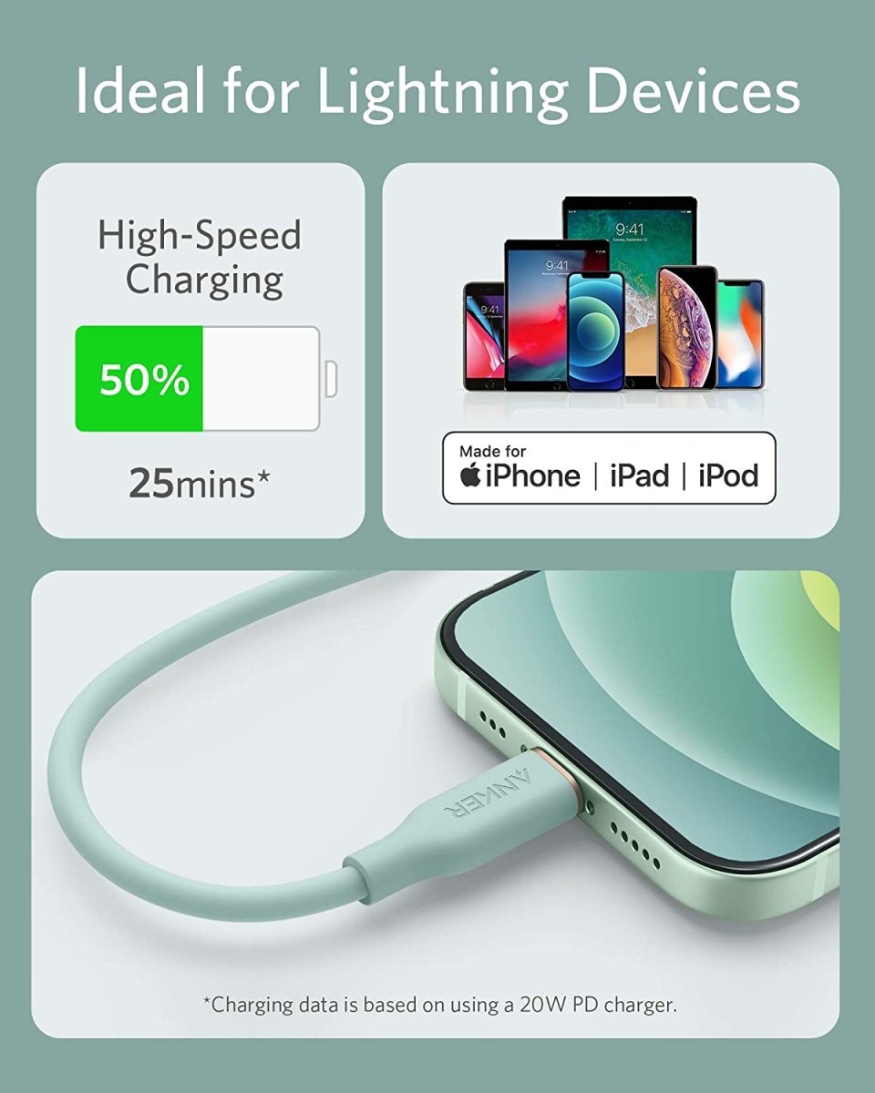 Anker <b>641</b> USB - C to Lightning Cable (Flow, 3 ft Silicone) - Cartsfy Inc.
